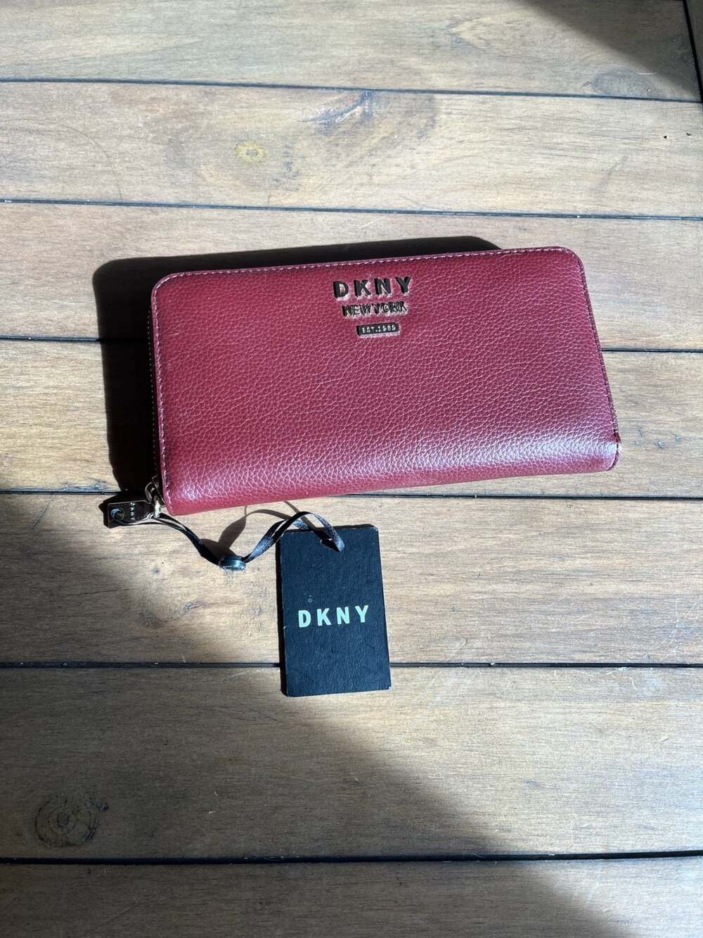 DKNY Whitney Large Zip Around Pebble Leather Wallet in Burgundy